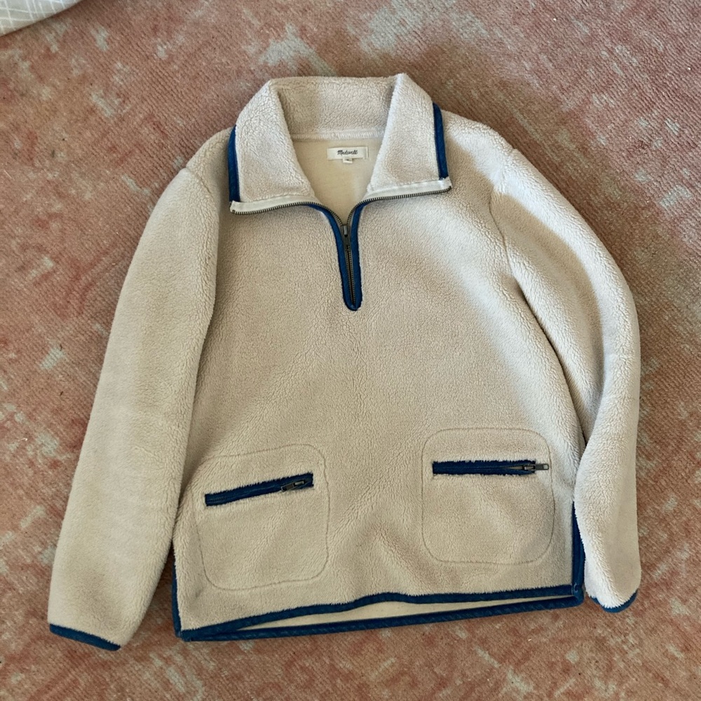 Madewell Sherpa Off-White fleece with blue trim